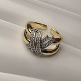 Gold plated zircon 2 tone ring adjustable