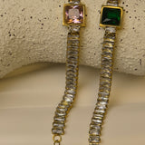 18K gold-plated square CZ pave curb link bracelet with an extender chain.