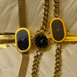 Gold-toned women's bracelet watches with mesh and chain straps 3 set