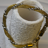 Vintage Collar Necklace Gold Tone Chain Mesh with Silver Bead