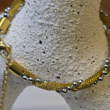 Vintage Collar Necklace Gold Tone Chain Mesh with Silver Bead