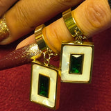 Pearls Emerald Green Zircone Earings