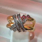 Gold plated zircon 2 tone ring adjustable