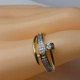 Gold plated zircon nail style 2 tone ring adjustable