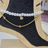 White pearl double layer anklet